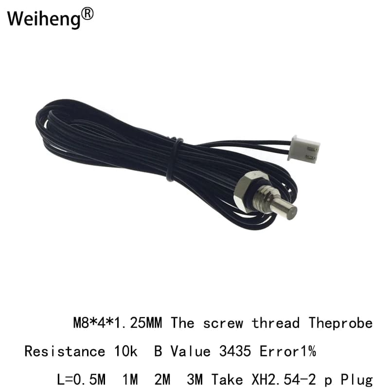 10 Pieces Temperature Sensor with 10K Resistance, Value B 3435L0.5M1M2M3M, with XH2.54-2p Connector, NTC Thermostore with Vine Round M8 WEIHENGWEI