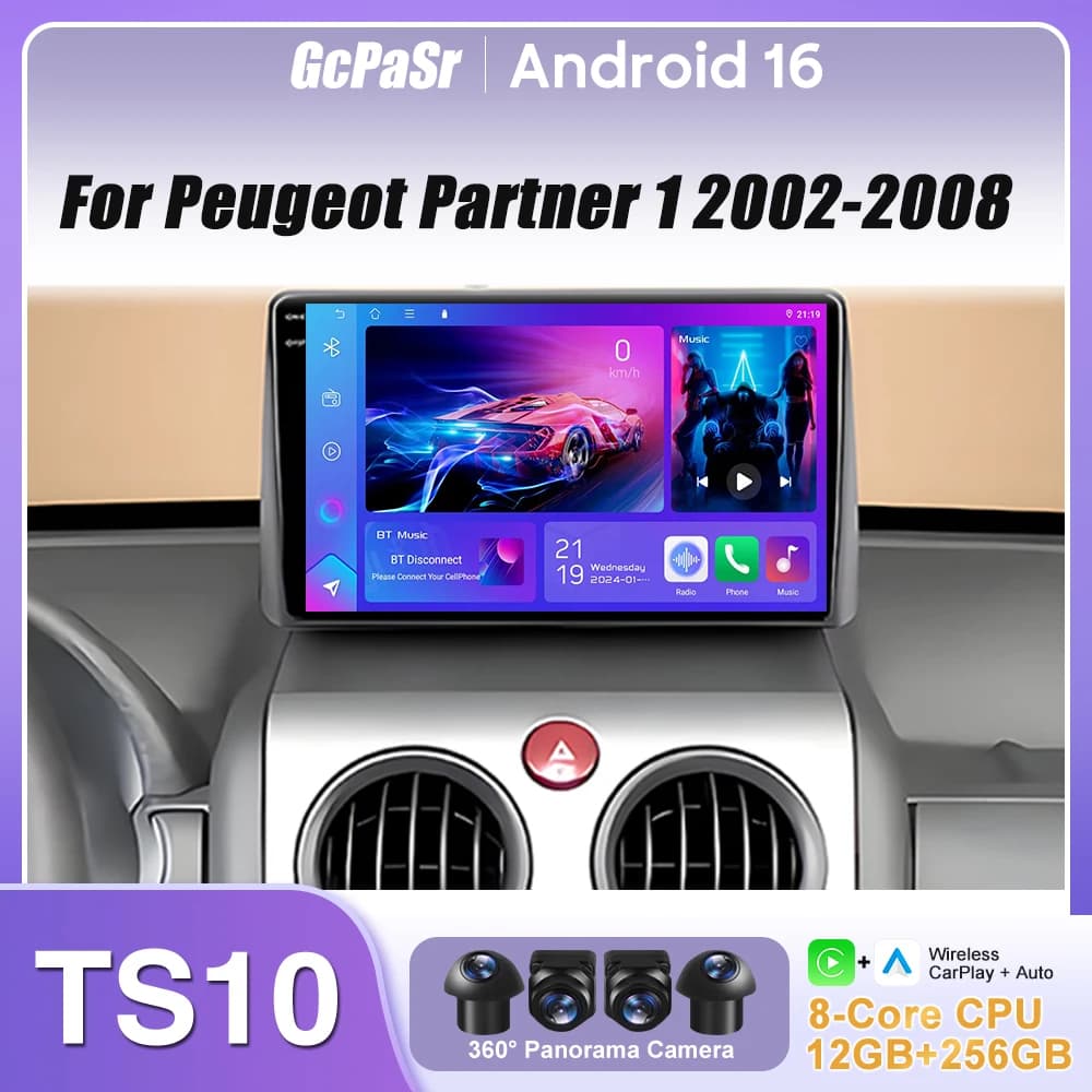 For Peugeot Partner 1 2002-2008 Car Radio Carplay Multimedia Player Android 16 GPS Navigation Android Auto 2K Unit No 2din Video