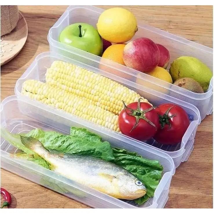 Transparent Long Rectangle Food Storage Box High Body Plastic Clip Hanging Noodles Refrigerator Storage Container Kitchen