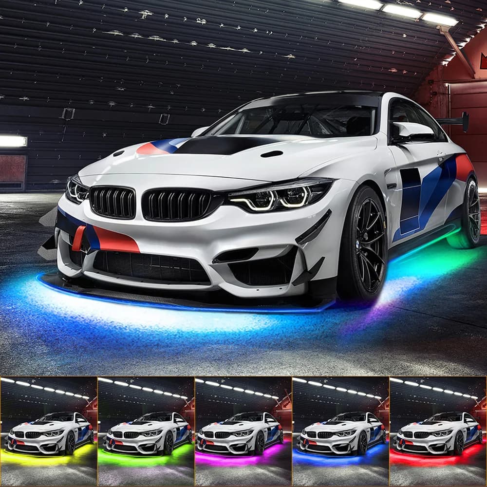 Neon LED RGB Car Underglow Bottom Light telecomando/controllo APP flessibile impermeabile LED Strip Car Underbody Light lampada decorativa 12V