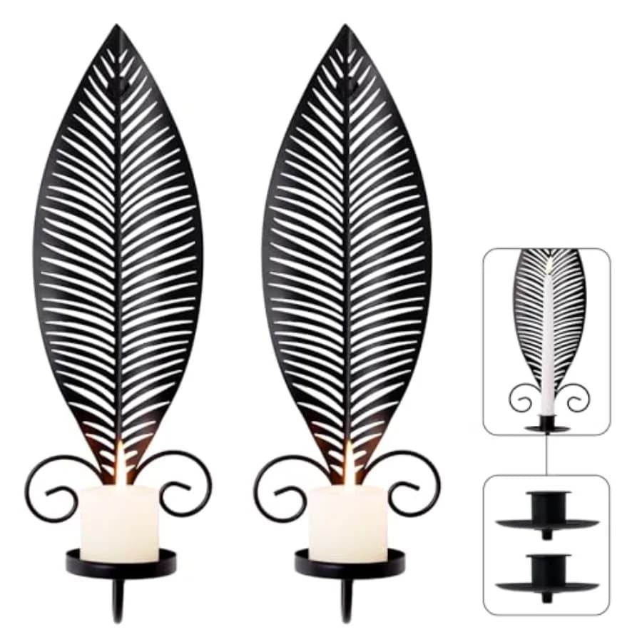 Set di 2 Portacandele a Forma di Foglia da Parete, Applique da Parete con 2 Vassoi Rimovibili, Candelabro Gotico Antico, Elegante Portacandele da Parete