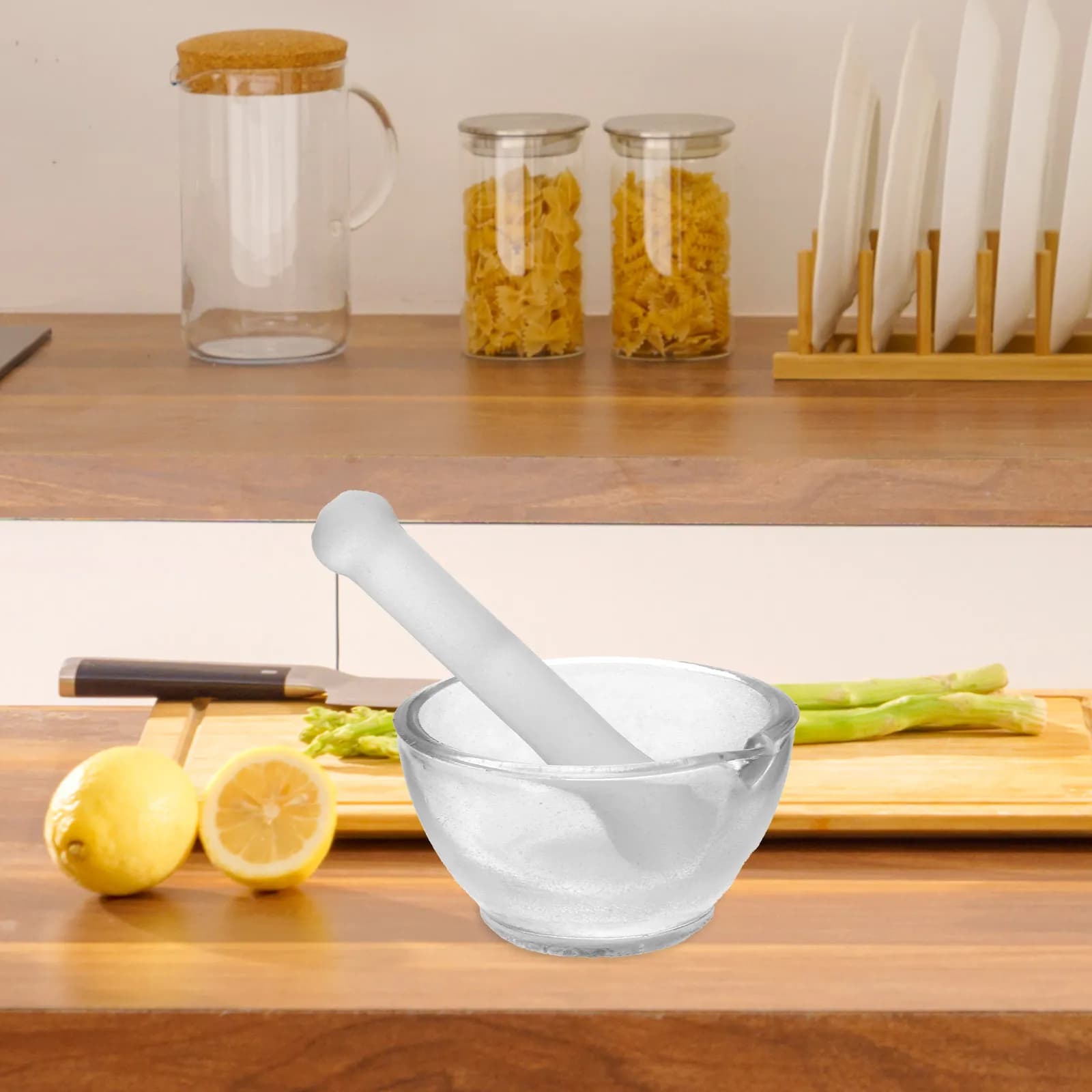 Set Mortaio e Pestello in Vetro da 60 mm per Aglio e Spezie - Utensile da Cucina per Aromi Freschi e Cucinare Aglio