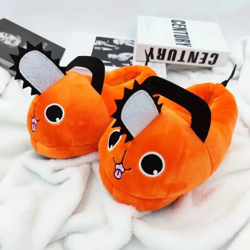 Hot chainsaw slippers house woman winter hairy fury cartoon plush sole with soft feminine covered handle funny cute woman home shoes