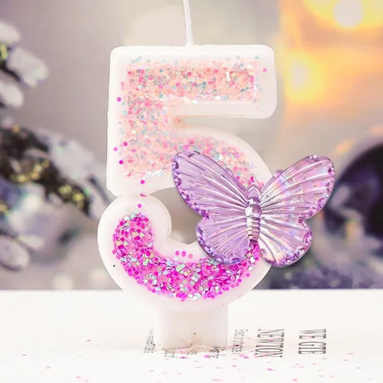Gradient Purple Butterfly Digital Candle Cake Creative Princess Girl Birthday Dessert Decoration