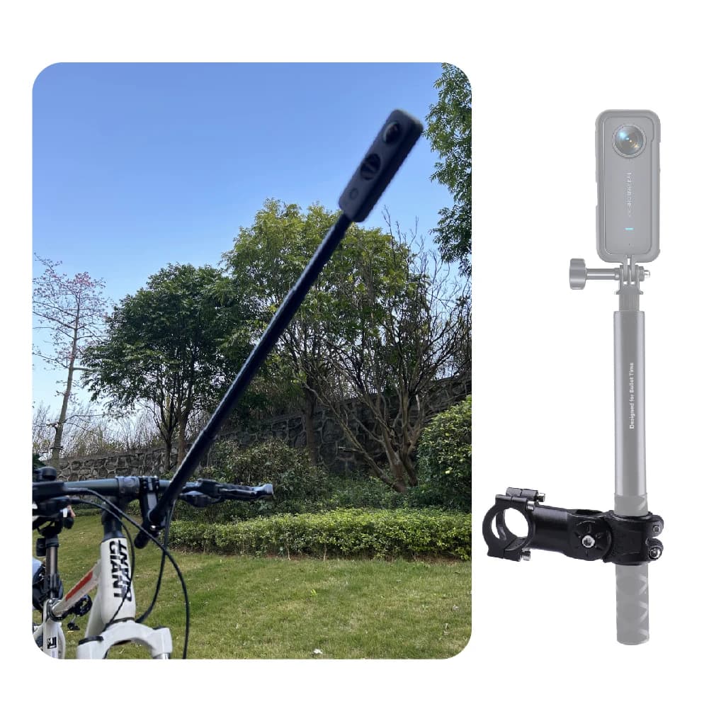NUNAVO Clip per staffa per bici per DJI OSMO 360/Insta360 X5 X4/X3/ACE PRO2/GOPRO14/13/MAX Supporto per manubrio per bicicletta per moto Selfie Stick Accessori per fotocamera