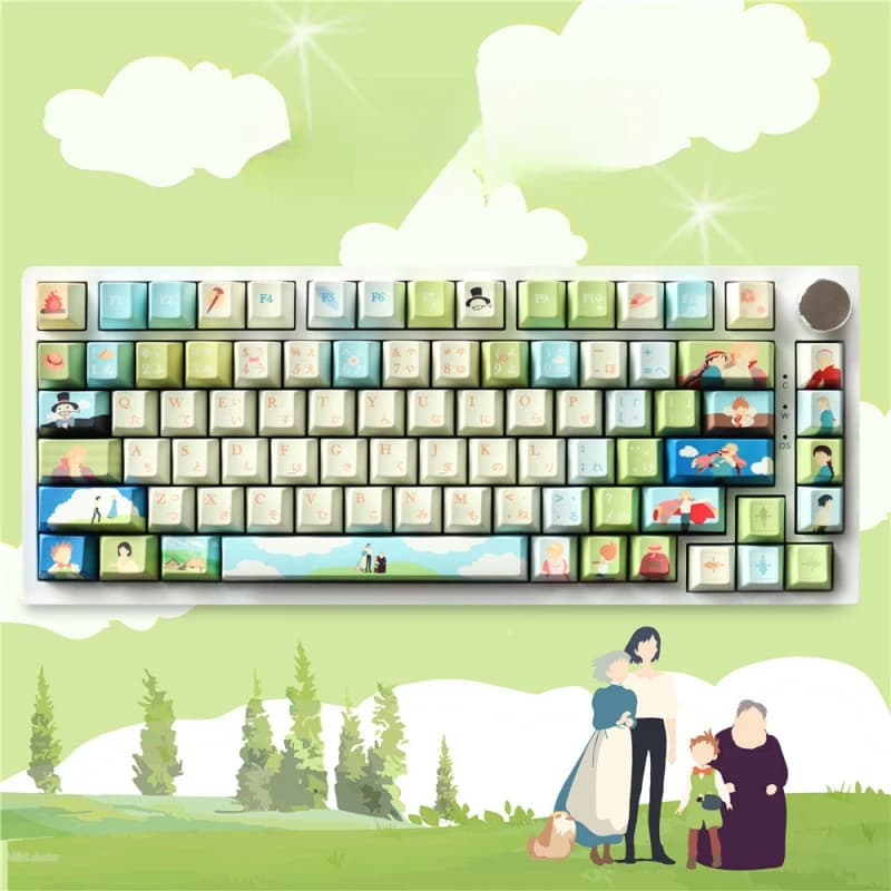 Keycaps PBT Howl's Moving Castle 130 tasti, profilo OEM, stampa a sublimazione su 5 lati, spessore 1.7mm, per tastiere con switch MX 61-108, regalo per fan