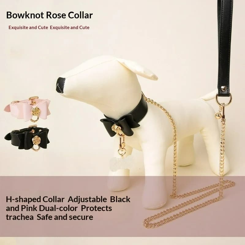Set Collare e Guinzaglio per Cani con Fiocco, Targhetta Personalizzata Incisa, Collare Regolabile in Vera Pelle per Teddy e Bichon, Accessori per Cuccioli