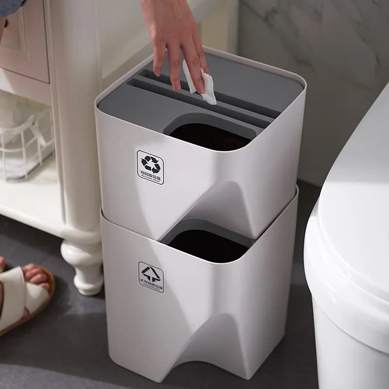 Stackable trash can creative with lid kitchen waste bin bathroom household wet and dry plastic living room paper basket