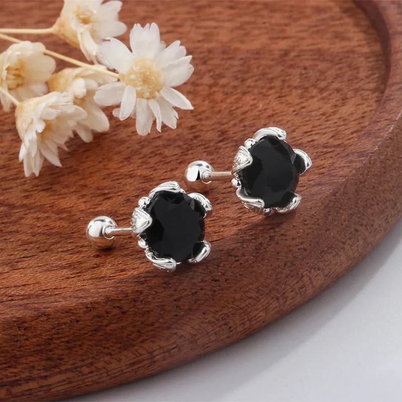 New in 925 Sterling Silver Irregular Black Piercing ​​​Stud Earrings For Woman Wedding Elegant Luxury Jewelry Accessories