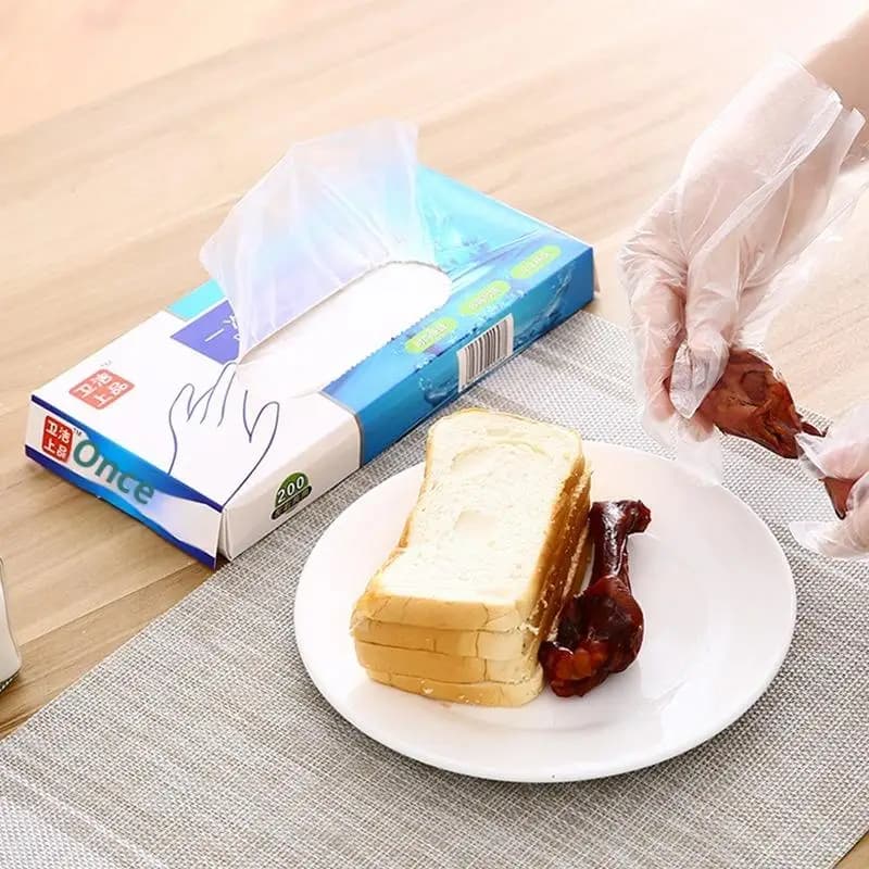 Guanti monouso in PE trasparenti senza lattice, antiscivolo, resistenti agli acidi, per uso alimentare, per la pulizia domestica, 100/200 pezzi