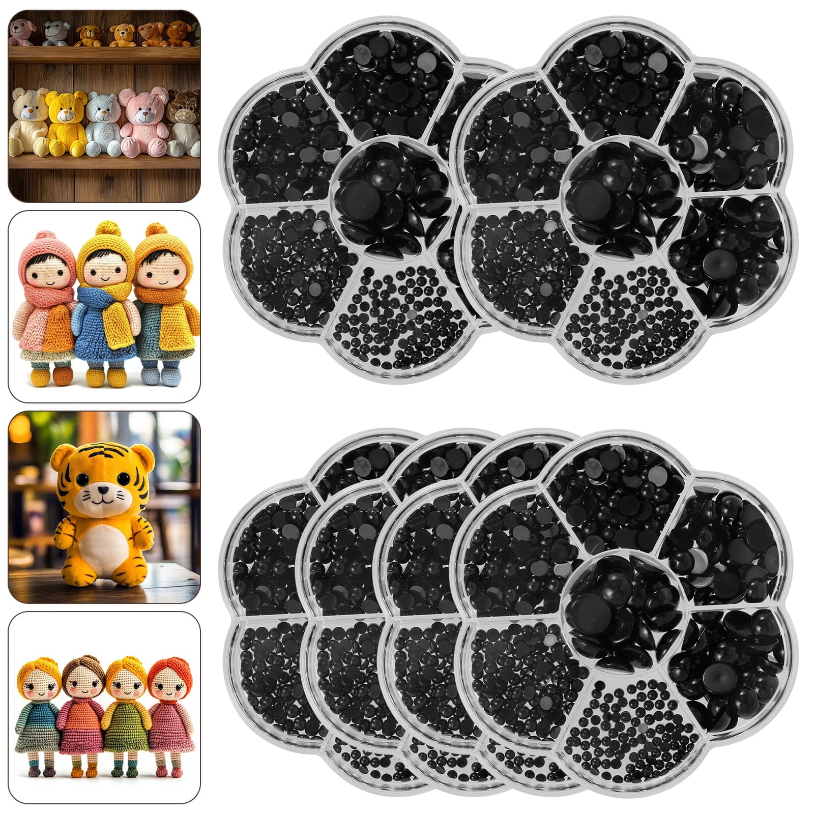 500 pezzi di plastica nera occhi per bambole 3-12mm perline bulbo oculare per animali di peluche orsi all'uncinetto artigianato creazione di occhi di orso per peluche
