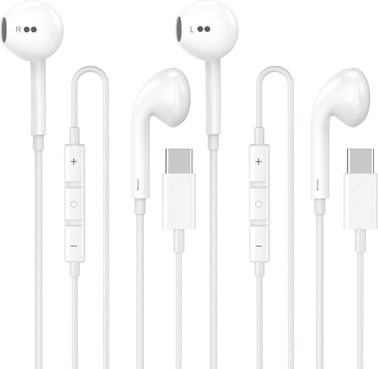 USB-C Headphones with Wire, Pack of 2, with Microphone and Remote Control, Audibles with Noise Cancellation for iPhone 17 16 15