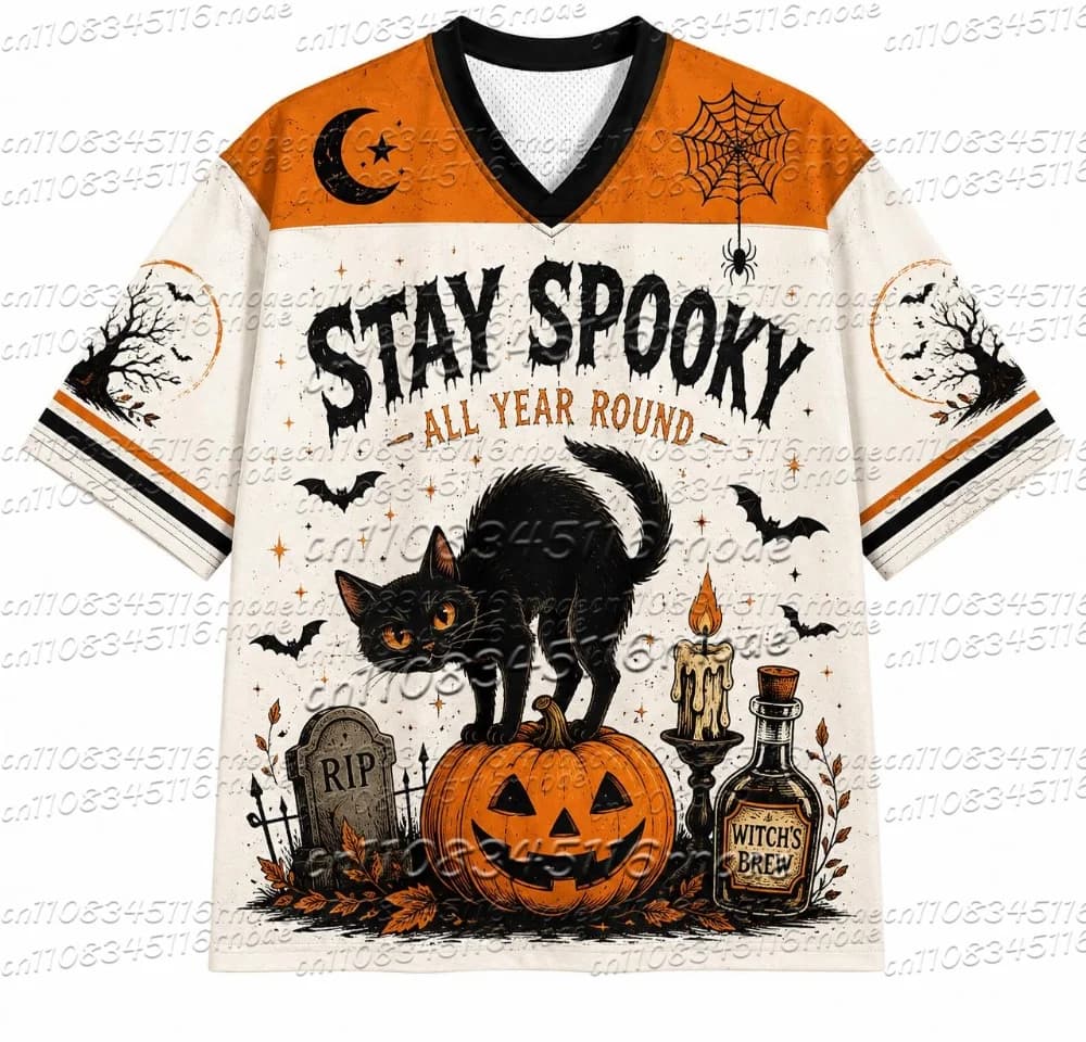 3D Printed American V-neck T-Shirt Halloween Moon Night Haunted House Ghost Theme Fashionable Parent-Child Outfit