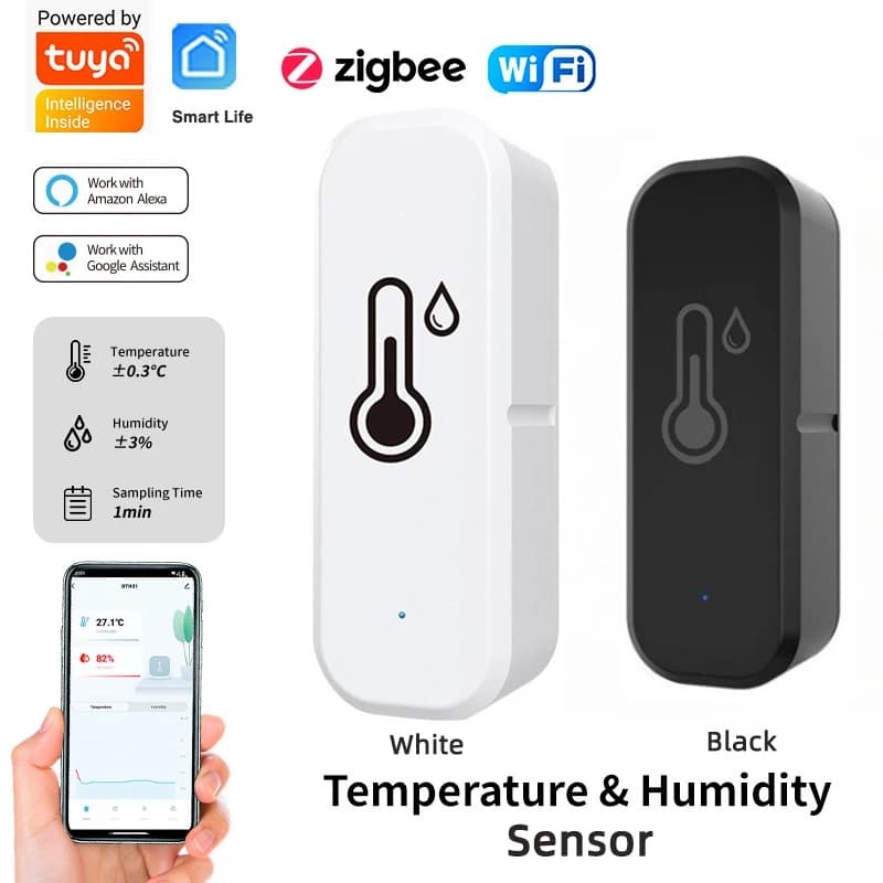 Tuya Zigbee/wifi Sensore di umidità della temperatura Dispositivo Smart Home compatibile con Google Home Alexa per il monitoraggio ambientale
