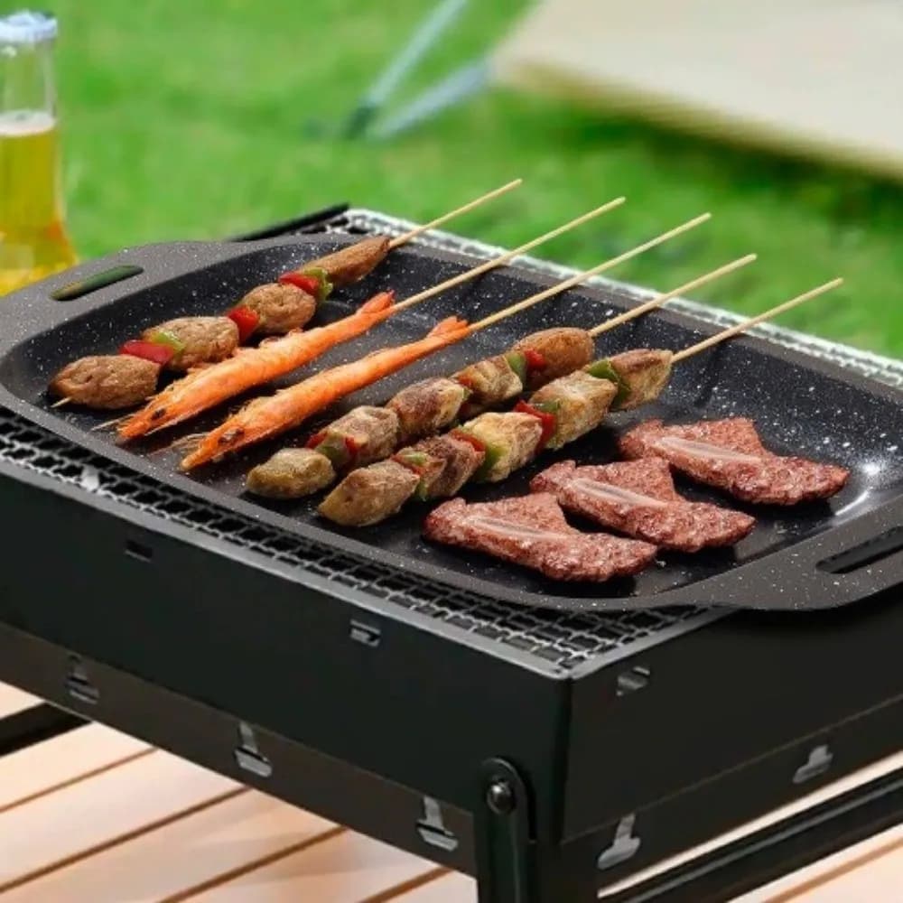 Nonstick Grill Frying Pan Rectangular Double Handle Grilled Fish Pan Deepened Large Capacity Griddle Pan Outdoor Picnic
