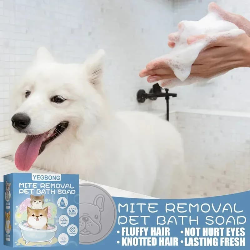 Saponetta antiacaro per animali domestici per cani e gatti, sapone da bagno deodorante per alleviare il prurito, pulizia per il controllo degli odori delle pulci, toelettatura del cappotto liscio