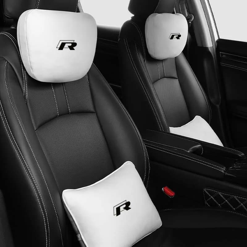 Cuscino per Poggiatesta Auto in Pelle Scamosciata con Logo R-Line per VW R Line Passat Tiguan B5 B7 Jetta Magotan Cross