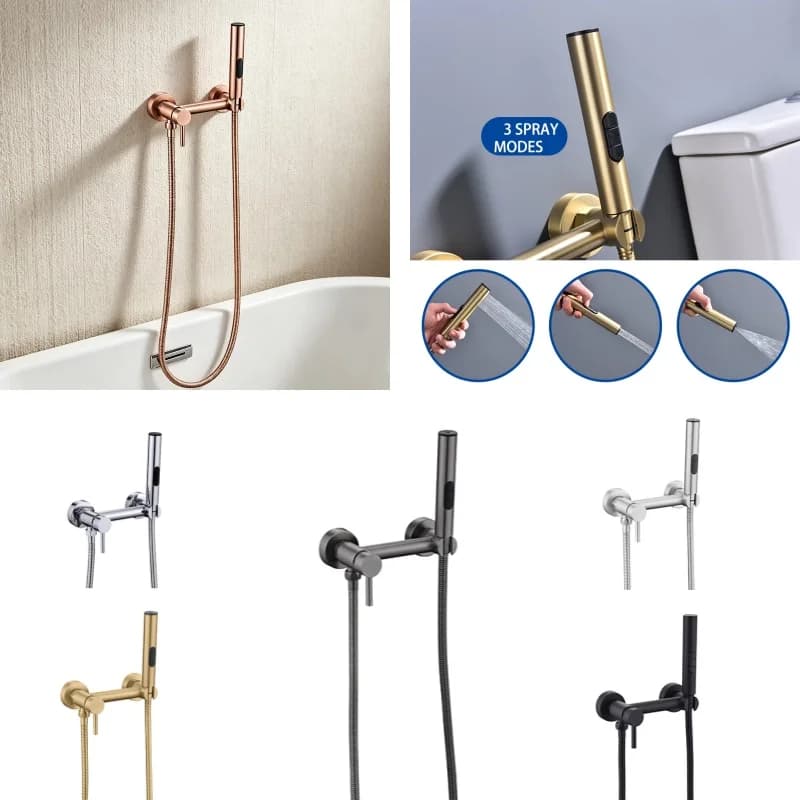 Brushed Rose Gold Bidet Faucet Mixer Toilet Faucets Ducha Cold And Hot Water Mixer Crane Round 3 Functions Shower Sprayer