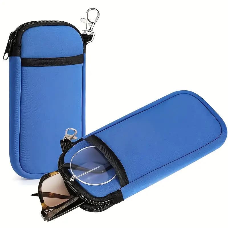 Custodia Morbida Portatile con Cerniera per Occhiali e Moschettone, Semplice Astuccio Protettivo per Occhiali da Sole