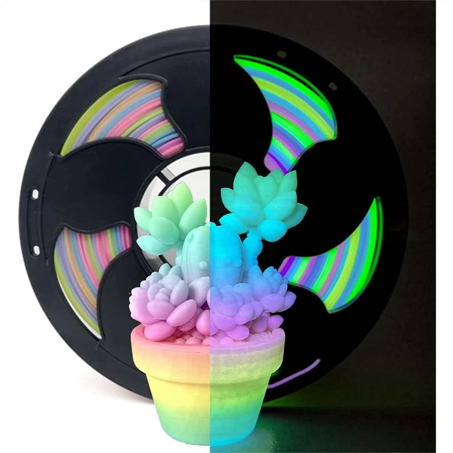 Glow in the Dark Rainbow PLA Filament 1.75mm, Luminous Gradient 3D Printer Filament, 1kg Spool for Creative Projects