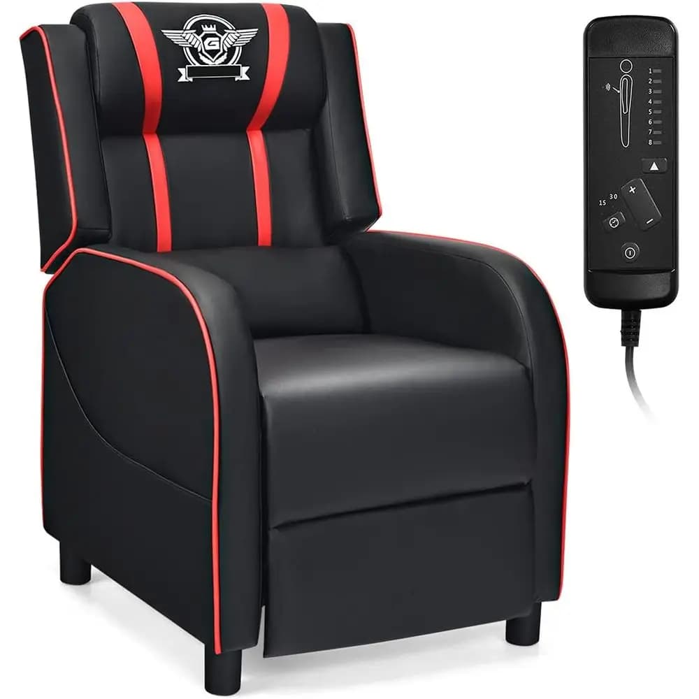 Poltrona Reclinabile da Gaming, Sedia da Gaming Regolabile con Massaggio per Adulti, Poltrona Ergonomica Comoda in Pelle con Poggiapiedi, Telecomando