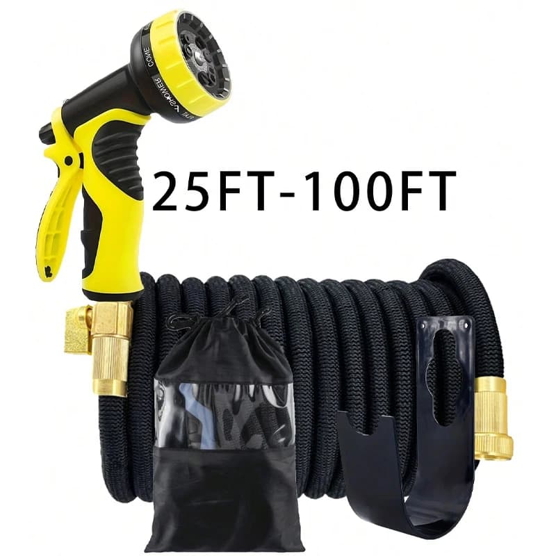 New flexible garden telescopic magic water hose, 10 function self-washing gun, comes with hooks and bags for easy storage