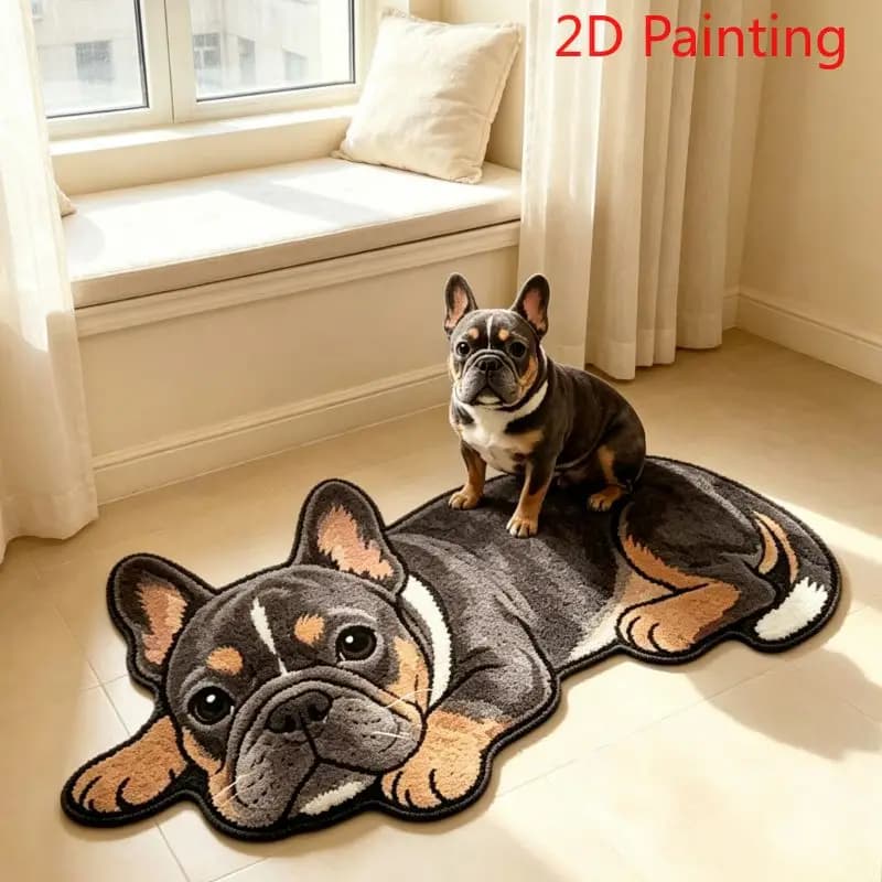 VIKAMA Simulation Prone Fighting Dog Long Plush Rug - Cute Cartoon Non-Slip Floor Mat for Foyer, Bathroom, Living Room
