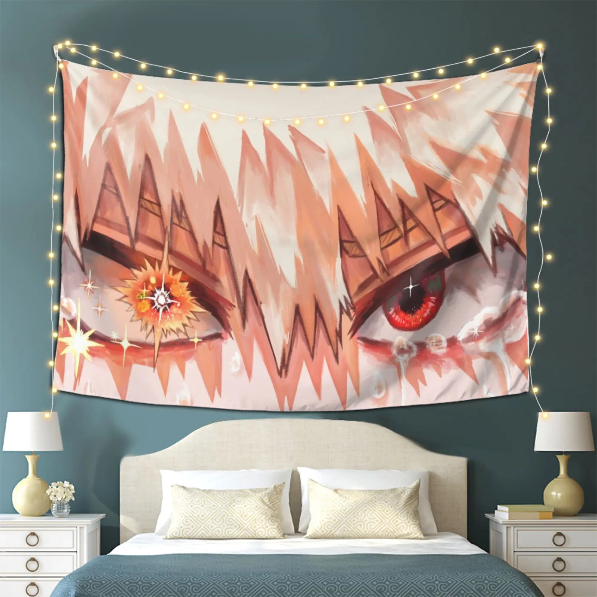 VIKAMA Anime Red Eyes Tapestry Shining Tear Drop Stars Living Room Sofa Backdrop Wall Anime Bedroom Room Decor