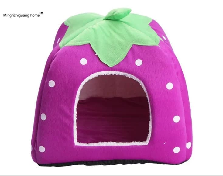 Pet Cat House Pieghevole Morbido Inverno Leopardo Letto per cani Grotta di fragole Cuccia per cani Simpatico cuccia Nido per cani in pile Letto per gatti OZ 001