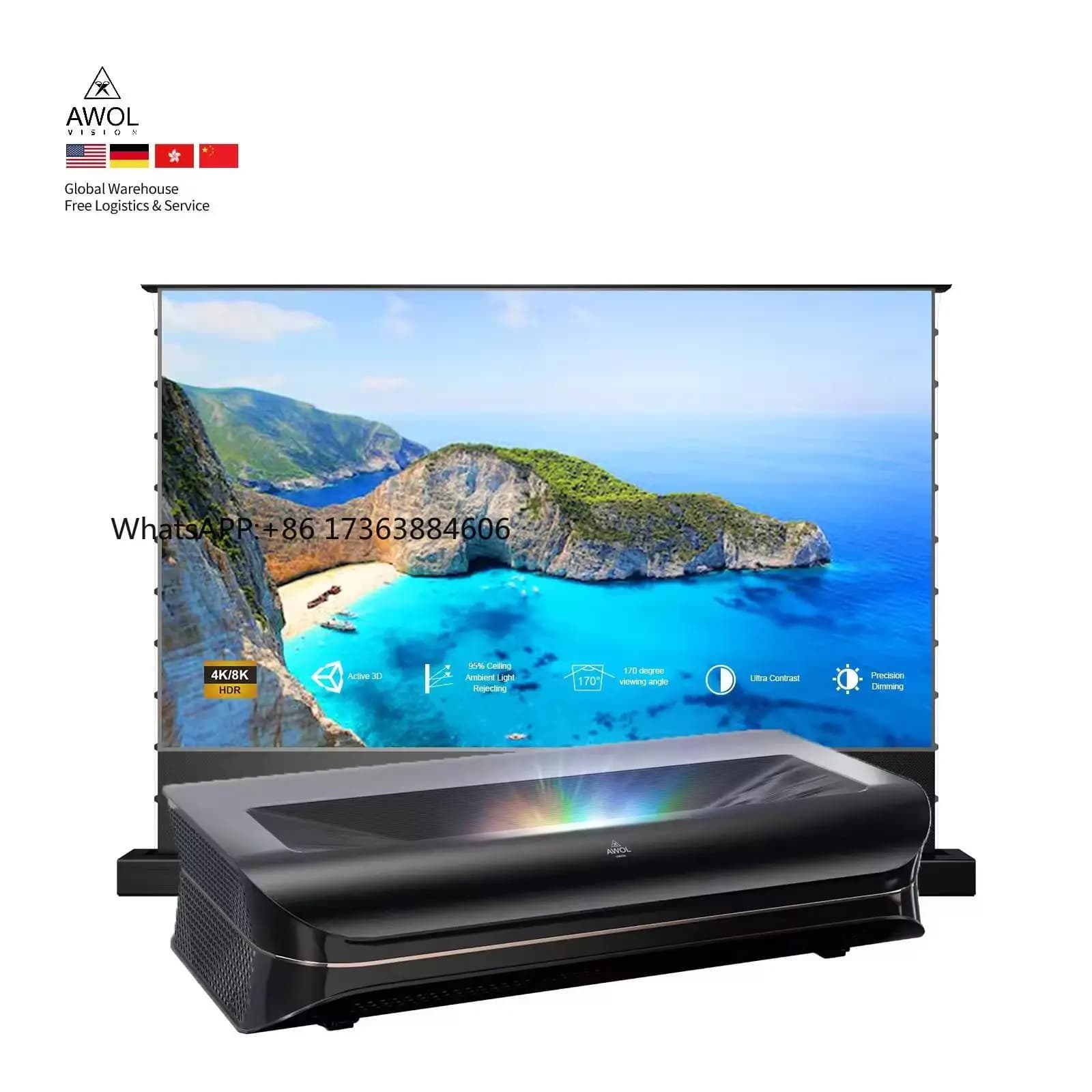 Proiettore LTV-3500 Pro 4K a Tripla Ottica Ultra Corta con Schermo ALR Perforato Motorizzato a Tensione per Pavimento