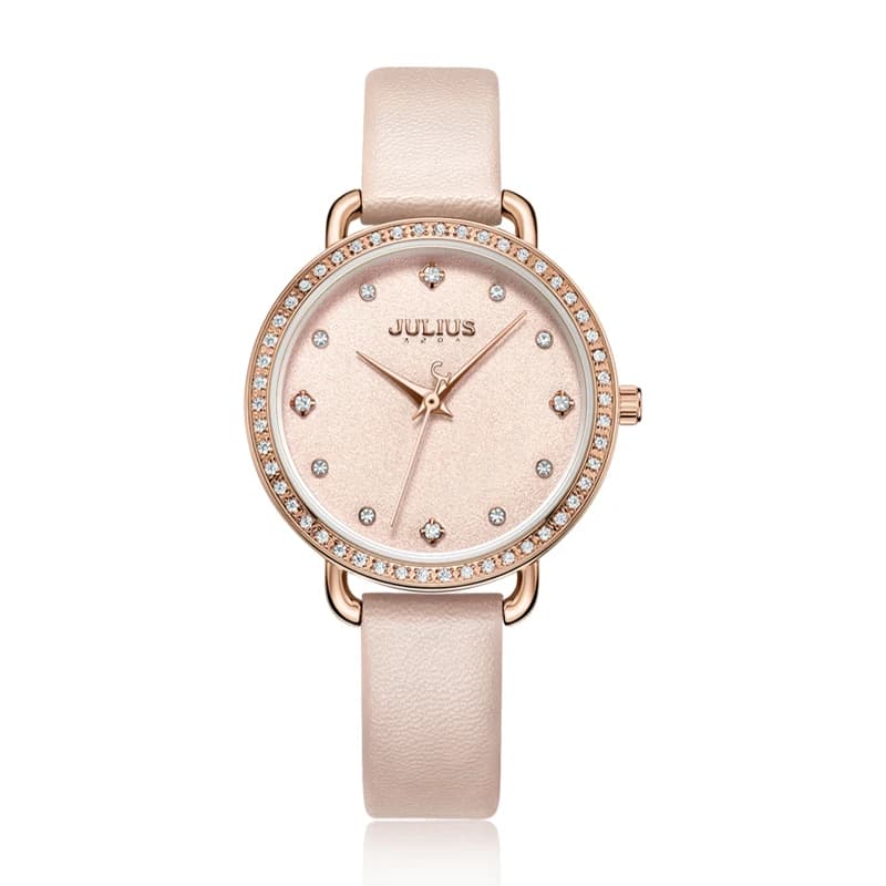 Thin CZ Julius Lady Women's Watch Japan Quartz Fashion Hours Bracelet Real Leather Girl's Gift Box