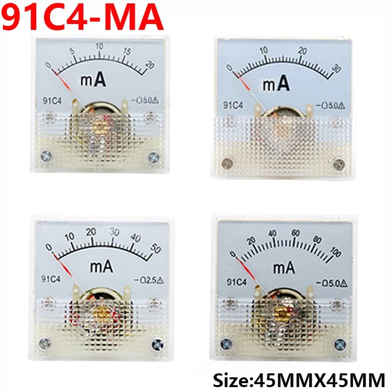 91C4- mA DC Puntatore tipo milliamperometro 1mA 5mA 10mA 50mA 100mA 200mA 300mA 500mA Meccanica analogica Amperometro da tavolo