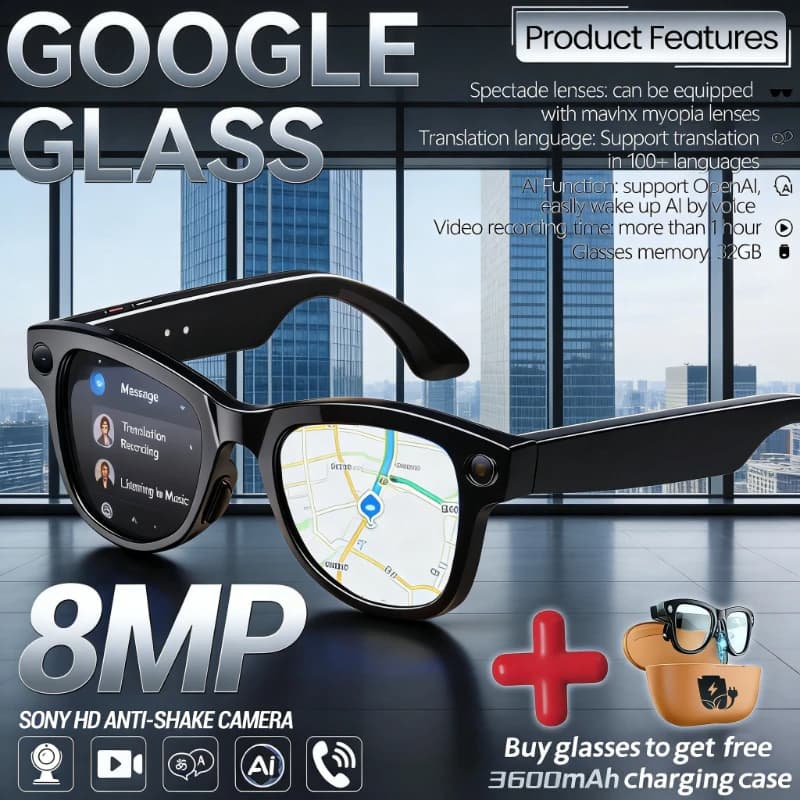 Smart AI Glasses with 800W HD Camera, Video Recording, Outdoor Sports Sunglasses, ChatGPT Translation, Voice Calls, Bluetooth Glasses