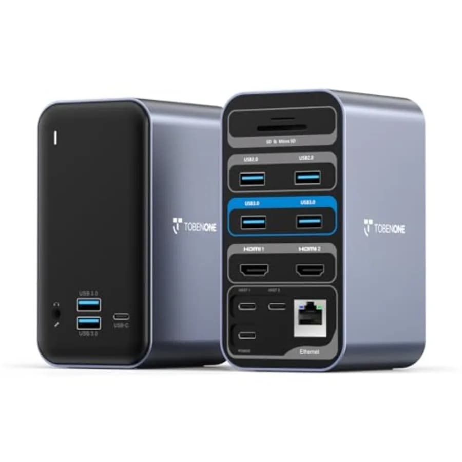 MacBook Docking Station for Business Users, Aluminum, Space Gray, 16-in-2 Dual 4K@60Hz Support with 2 HDMI/7 USB/Ethernet