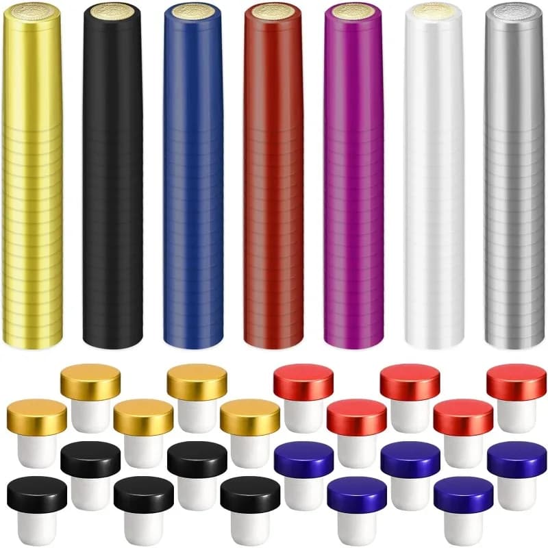 Heat Shrink Wine Wrap Capsules and Wooden T-shaped Wine Bottle Stoppers Kit, Sealing Plug Bottle Caps for Making Cellars