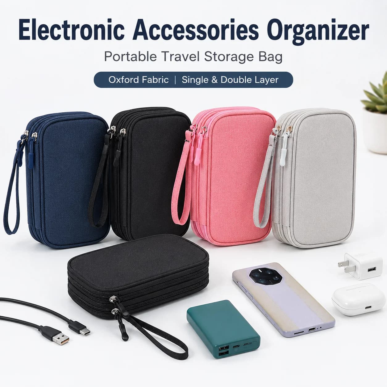 Portable Cable Organizer Bag Oxford Cloth Travel Electronic Accessories Storage Case for Power Bank Hard Drive