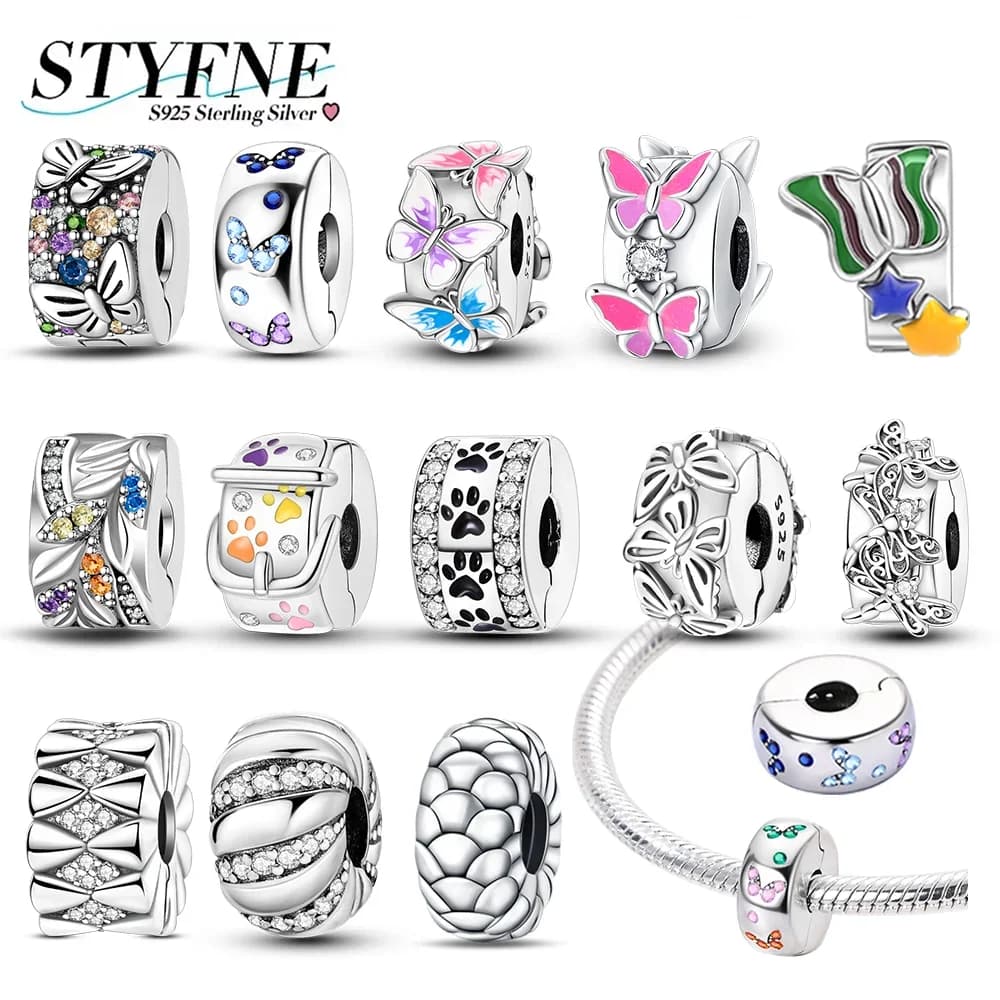Silver 925 Color Butterfly Dragonfly Paw Print Dragon Scale Clip Charm Spacer Bead Fit Original Necklace Bracelet DIY Gift Women