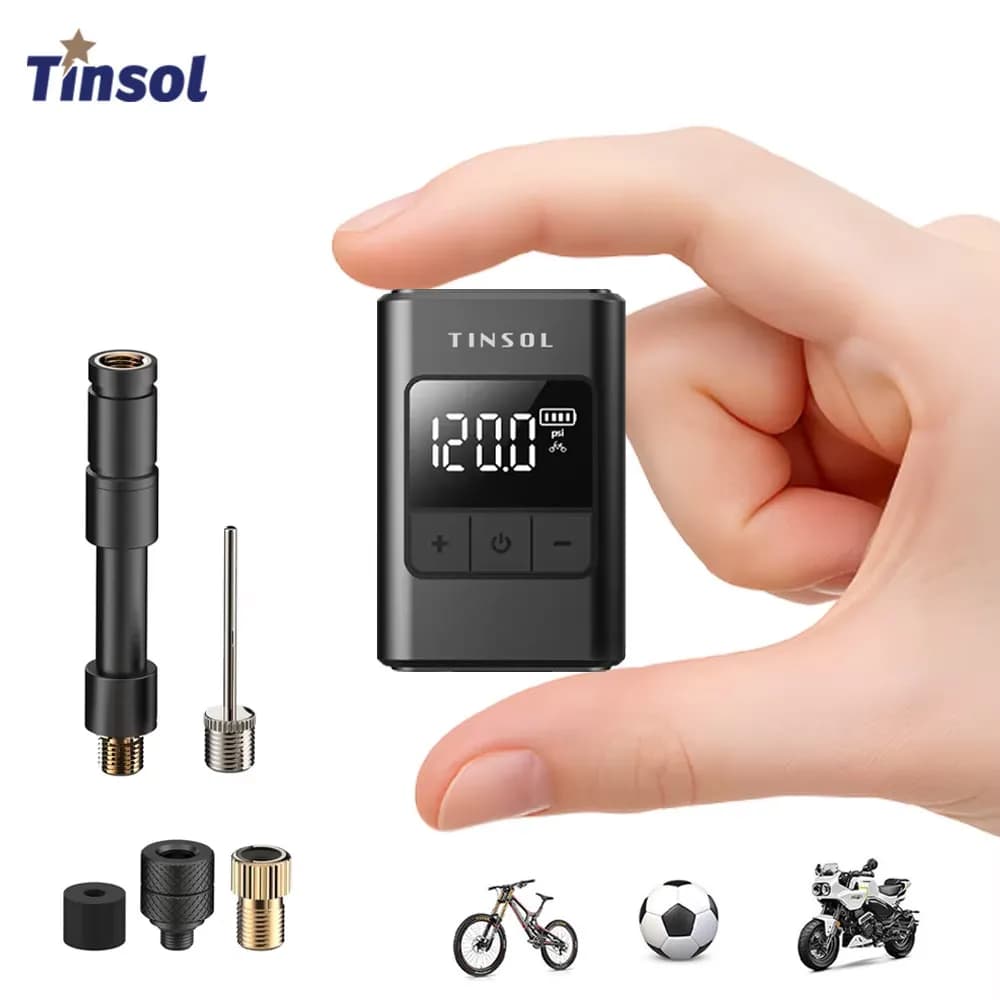 TINSOL Pompa per Bicicletta Mini 120PSI, Pompa d'Aria Intelligente Senza Fili, Compatta e Portatile, Adatta per Biciclette, Motociclette e Sport con la Palla