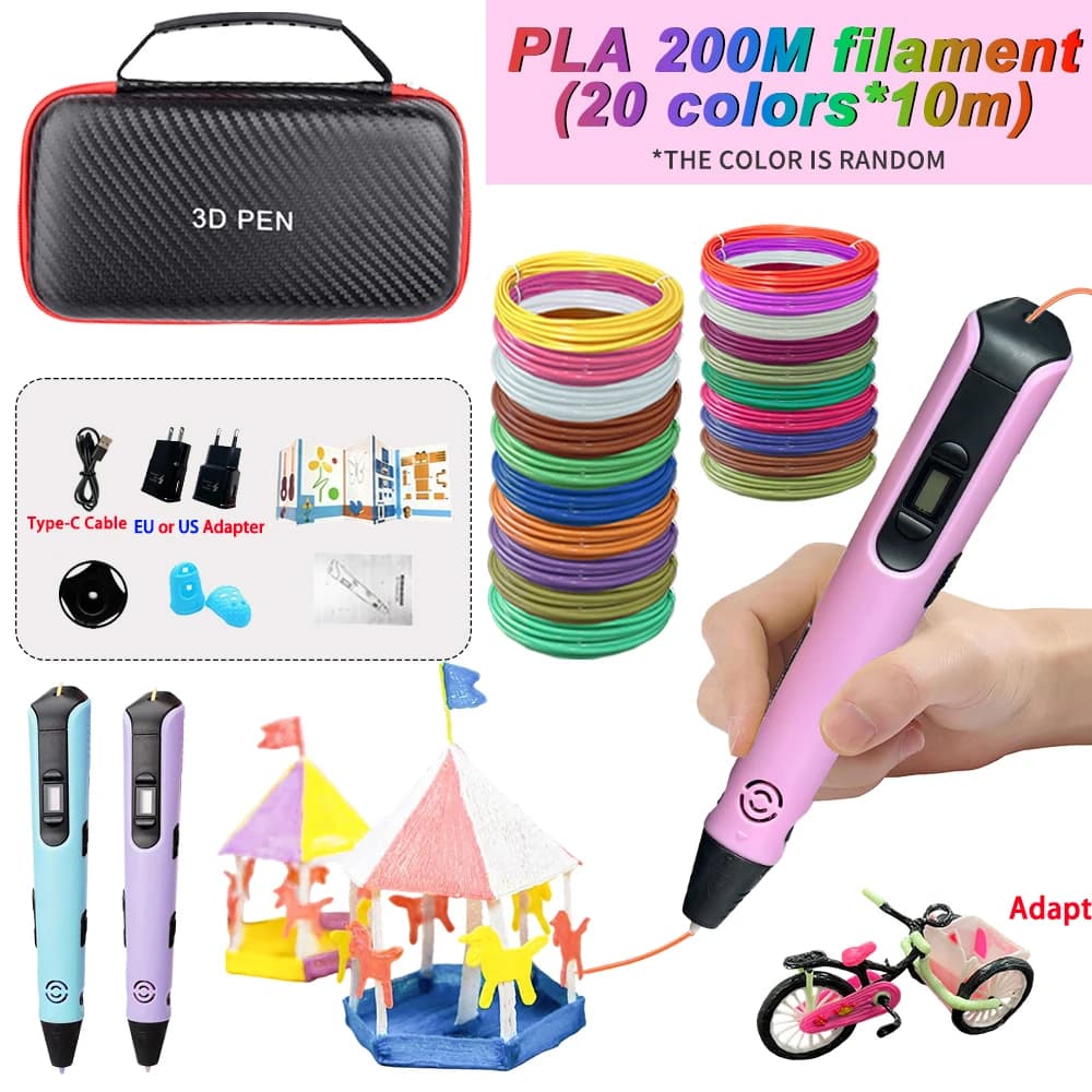 New 3D Printing Pen for Kids Pen 3D Do-it-yourself Creative Children Birthday Christmas Gift PLA Power Adapter Travel Case