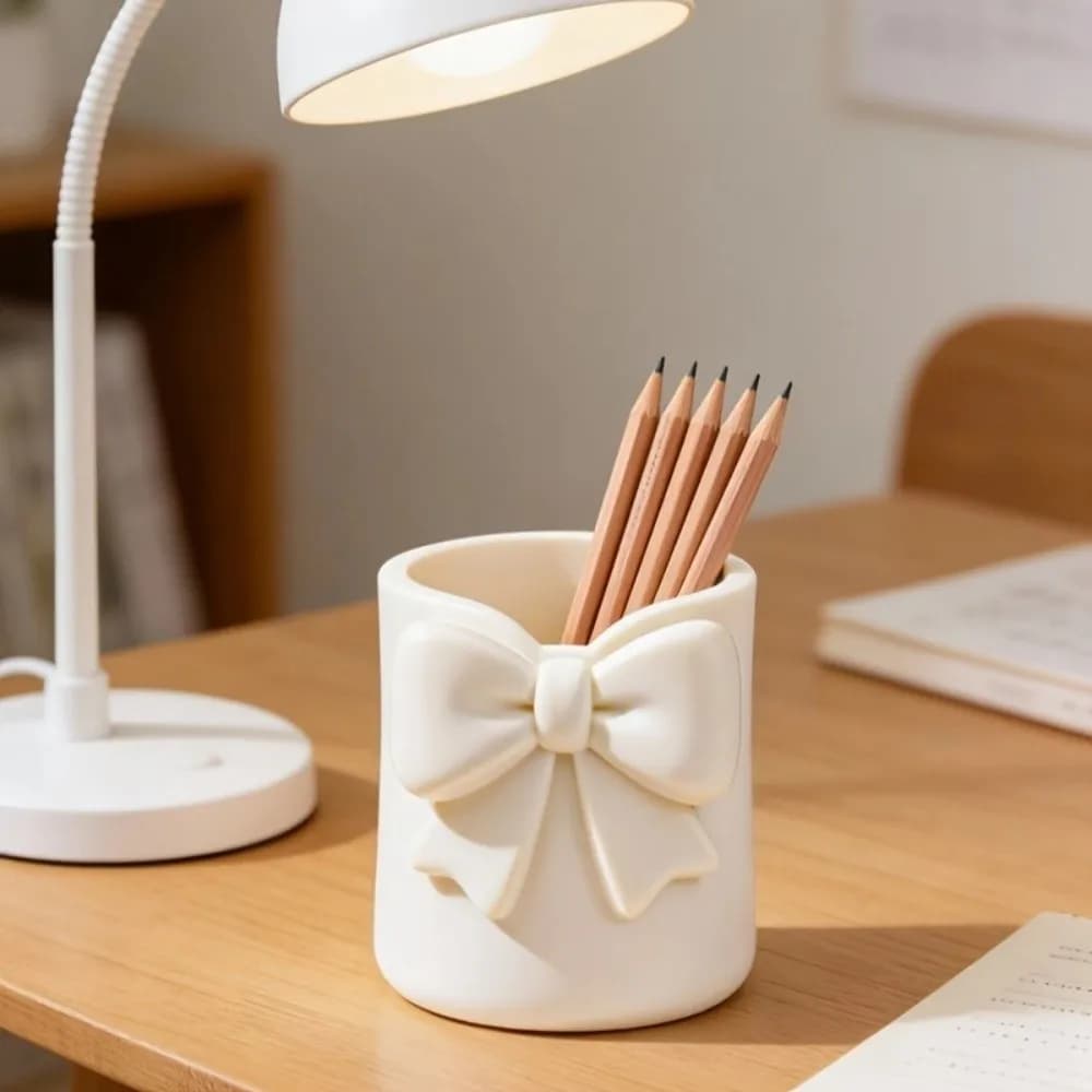Simple 3D Printed Bow Pen Holder Creative Sweet Desktop Organizer Flower Vase Multi-function Makeup Brush Storage Case Student