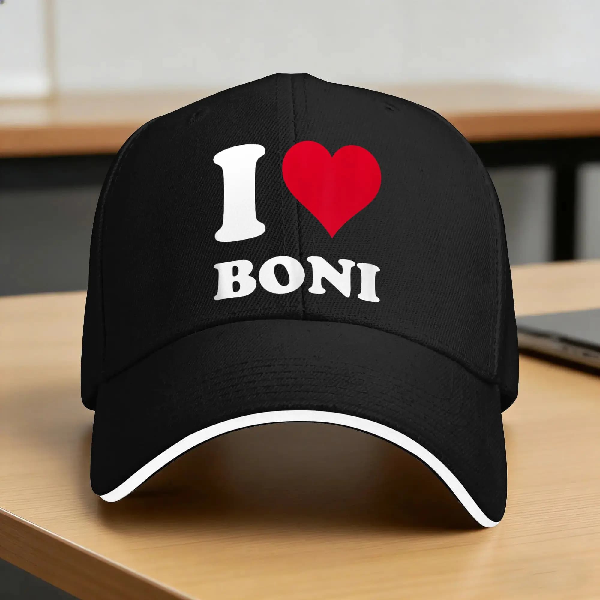 Cappellino da Baseball con Cuore Rosso 'I Love Boni', Cappelli Hip Hop per Sport all'Aperto, Stile Street per Uomo Adulto, Cappellino Snapback Stampato