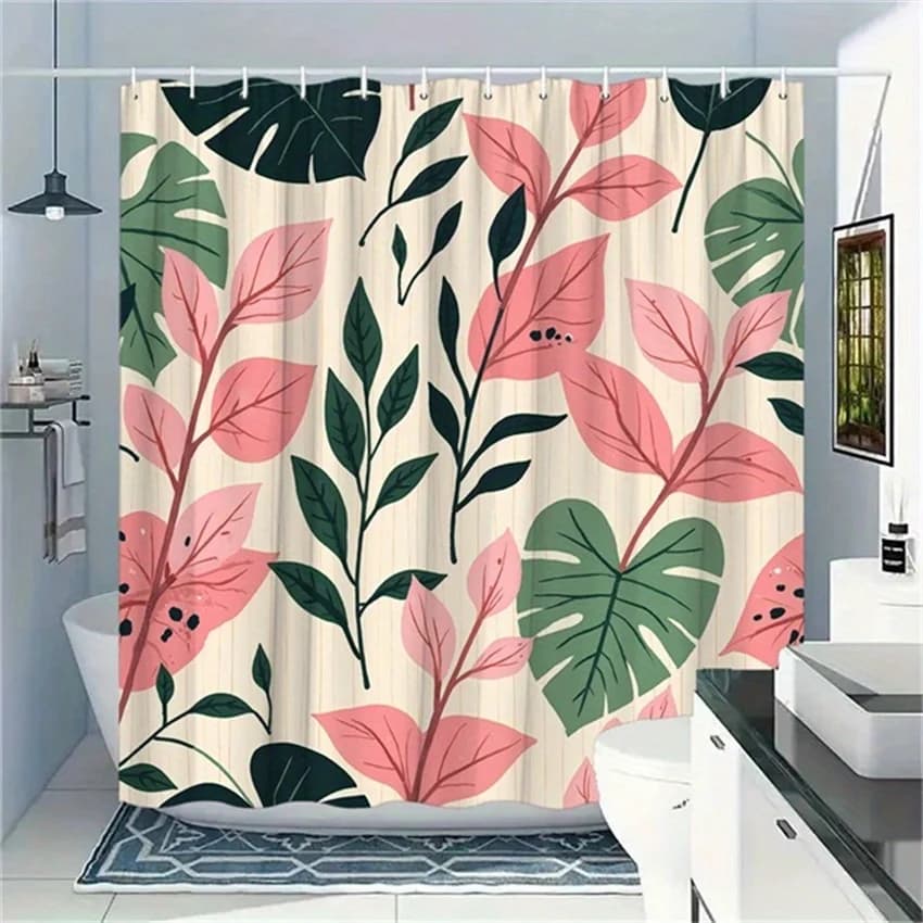 Tenda da doccia con foglie tropicali - Decorazione da bagno anti-muffa, impermeabile, regalo unico, design elegante, vibrante, durevole