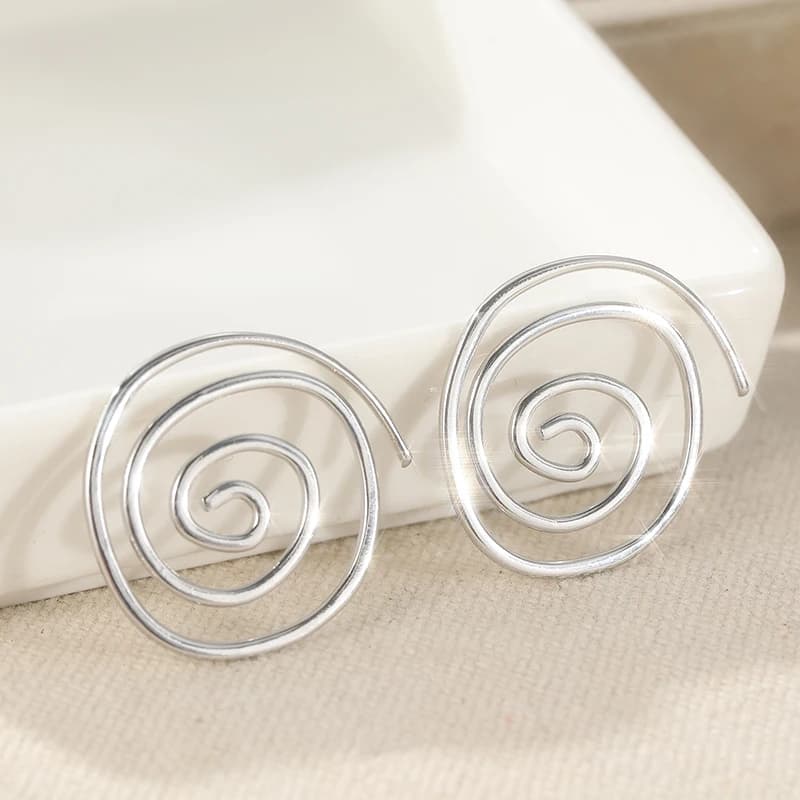 Vintage Silver Plated Spiral Hoop Earrings For Women Bohemian Style Simple Swirls Design Earrings Daily Versatile Jewelry