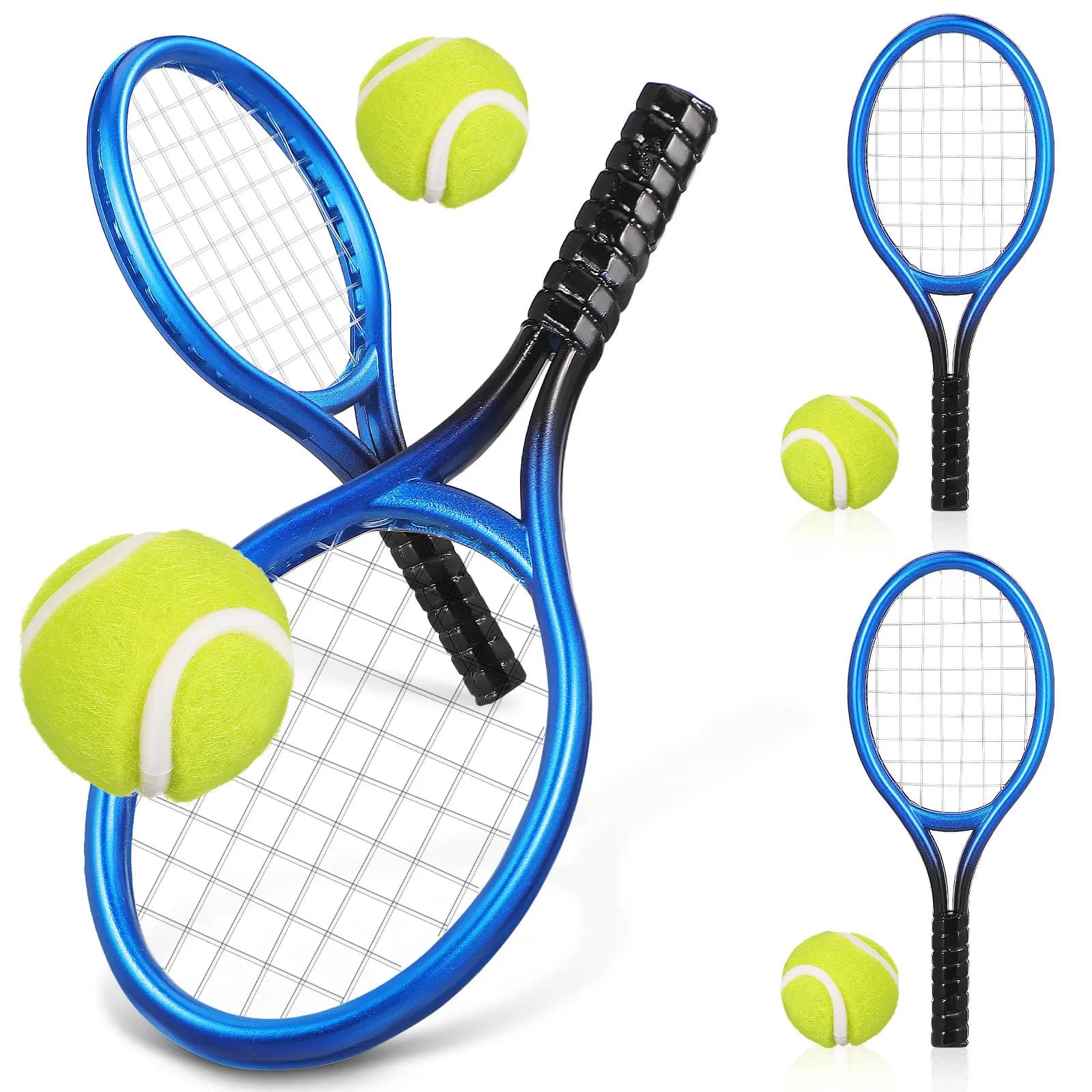 Set di 4 Mini Racchette da Tennis con Palline in Miniatura, Portachiavi Decorativo Portatile, Regalo Sportivo, Mini Decorazione