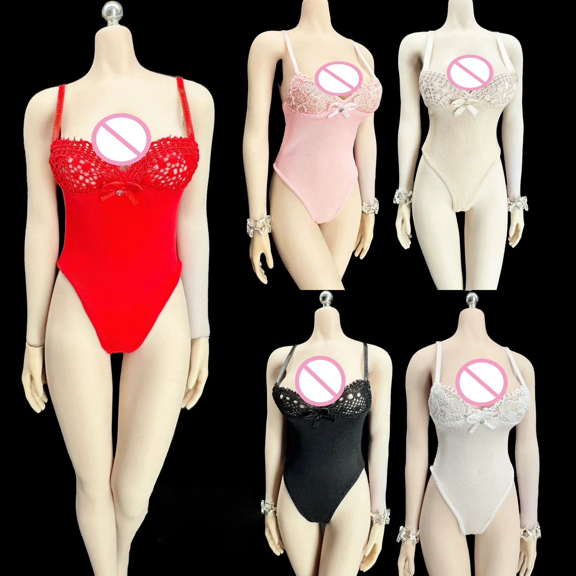 Costume da bagno femminile sexy in scala 1/6 con scollo a V in pizzo, tinta unita, per action figure femminile da 12 pollici, fai da te