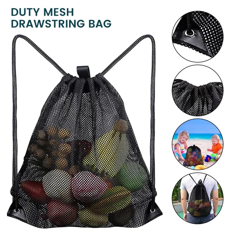 Zaino a Rete con Coulisse per Esterni, Borsa Sportiva Resistente, Borsa Multifunzione Pieghevole con Tasca a Rete, Borse per Attrezzatura da Nuoto e Pesca