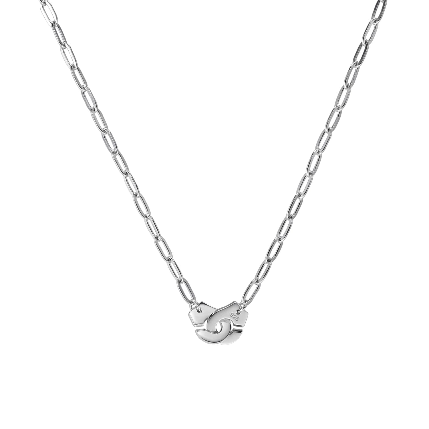 Collana Pendente a Manette in Argento Sterling 925 Lucido con Catena a Graffetta per Donna, Design Unico e Creativo a Cerchio con Lucchetto, di Tendenza