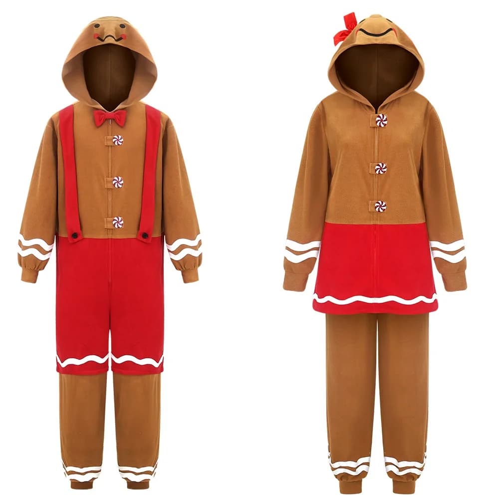 Set cosplay in stile pigiama da uomo di pan di zenzero morbido e carino, tuta con cappuccio da uomo e da donna, costume cosplay per feste