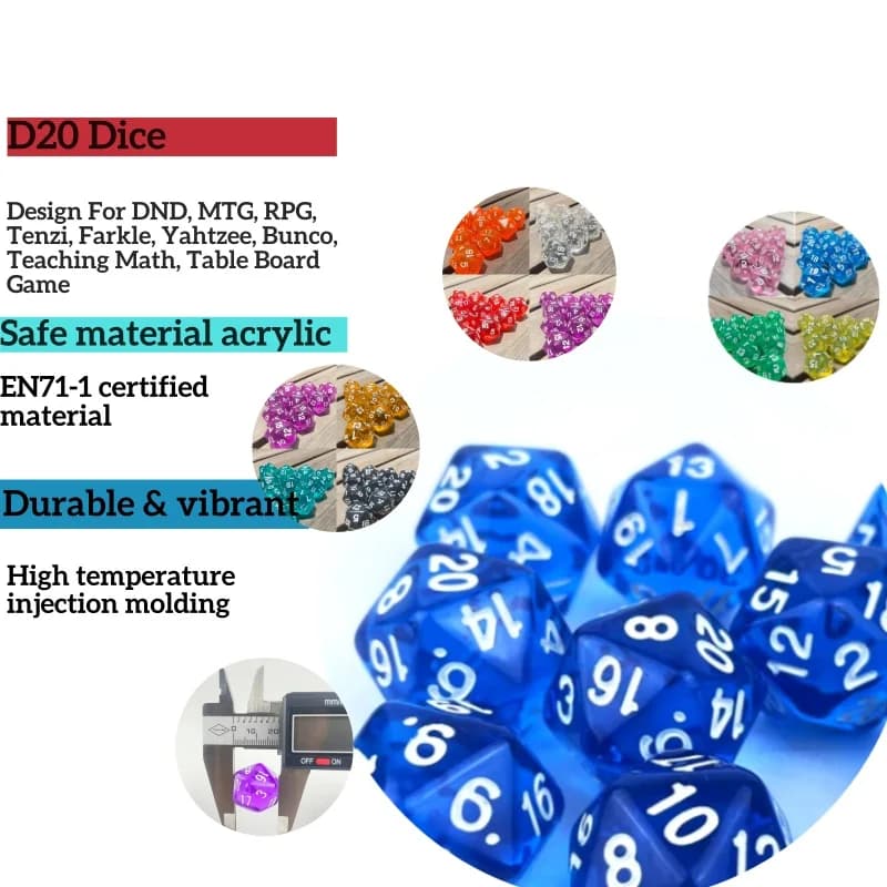 10 pz 20 Facce Dadi DND Dadi Acrilico D20 Set di Dadi Trasparente Colorato D20 Gioco Da Tavolo Dadi Per Dungeons E Draghi