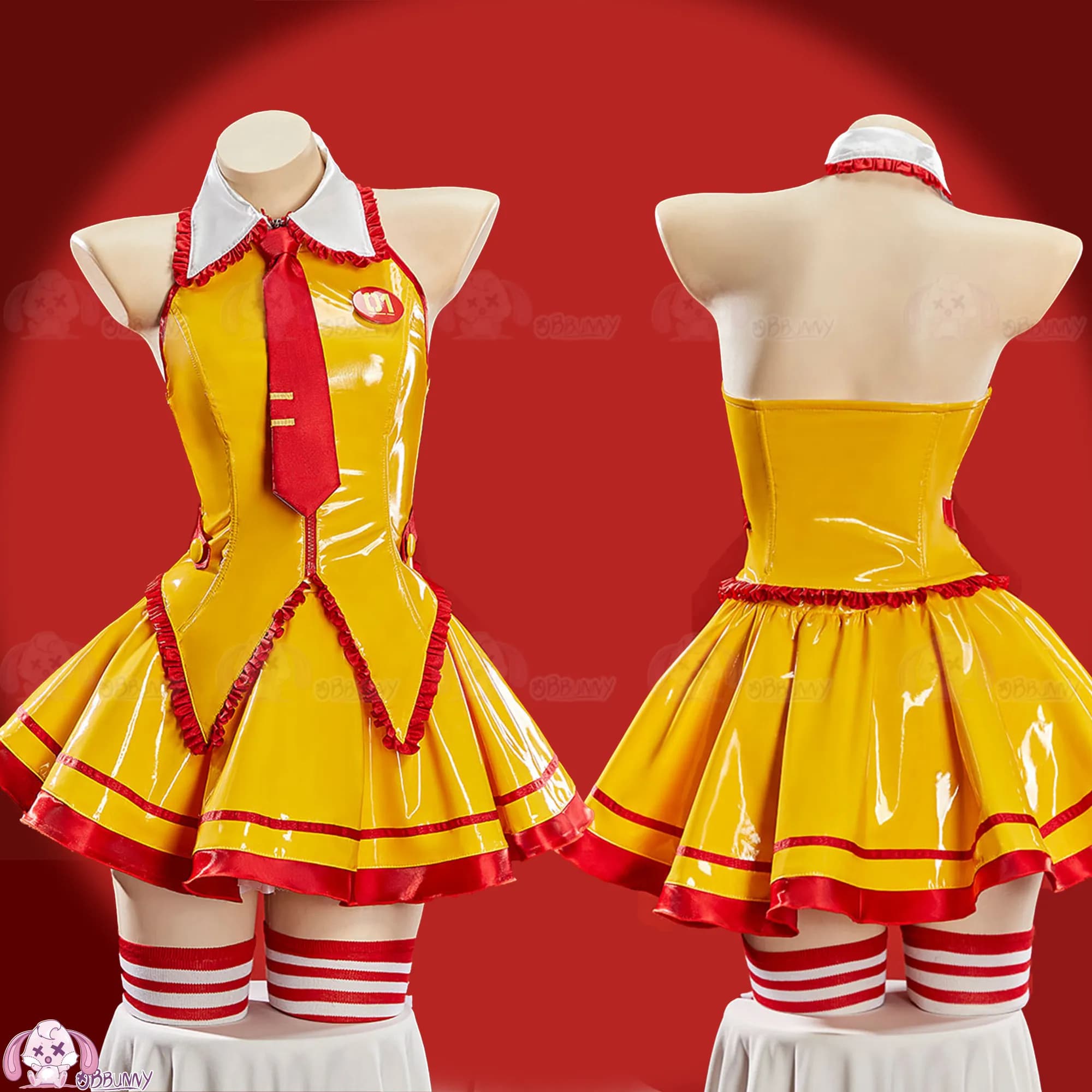 Costume Cosplay Miku Fanart in Pelle PU, Set Vestito per Donne, Outfit Anime, Abito Giallo e Rosso per Halloween, Carnevale, Feste, Comic Con, AniMuse
